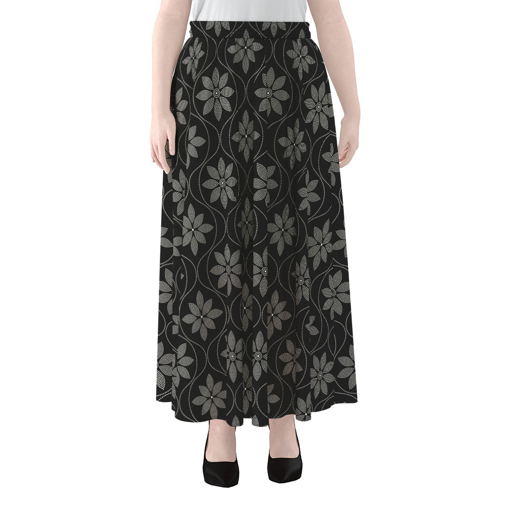 Geometric Dot Flower Pattern Print Chiffon Maxi Skirt