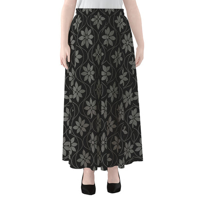 Geometric Dot Flower Pattern Print Chiffon Maxi Skirt