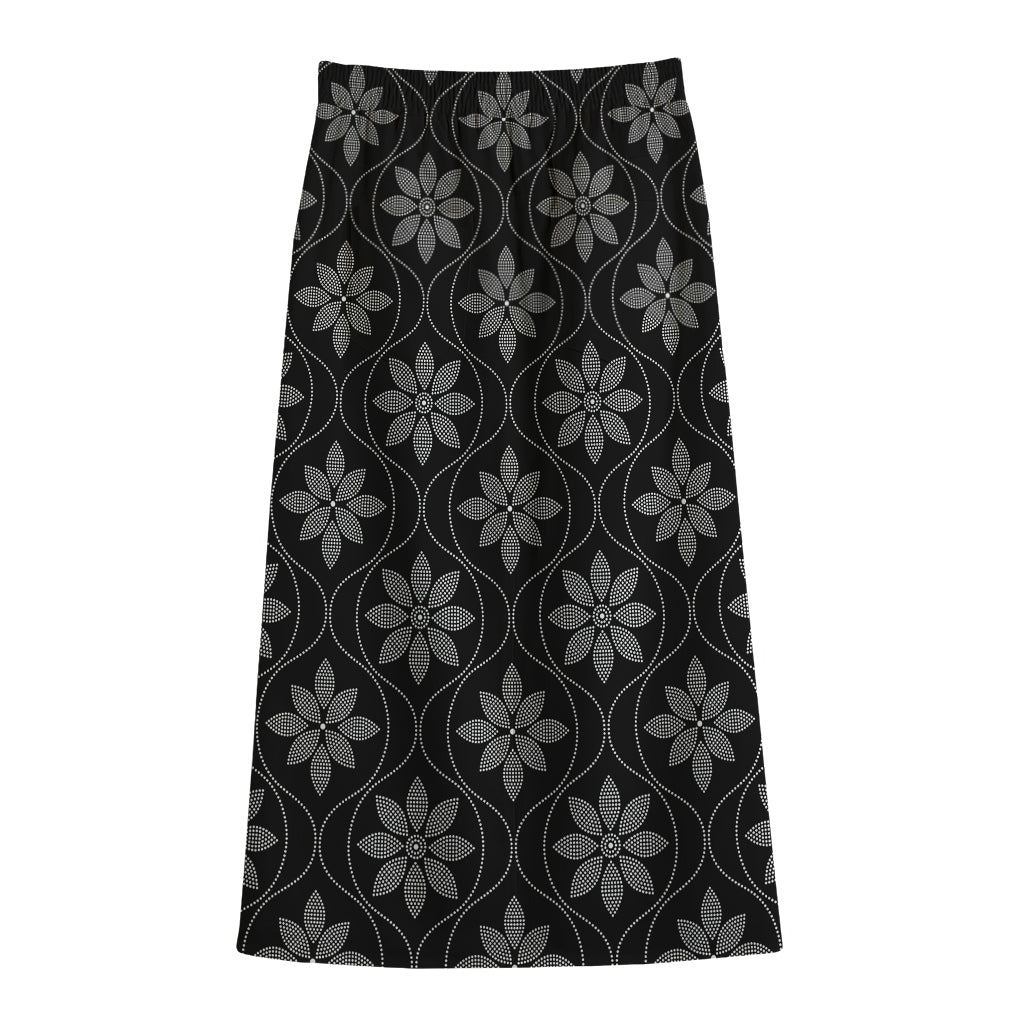 Geometric Dot Flower Pattern Print Cotton Front Slit Maxi Skirt