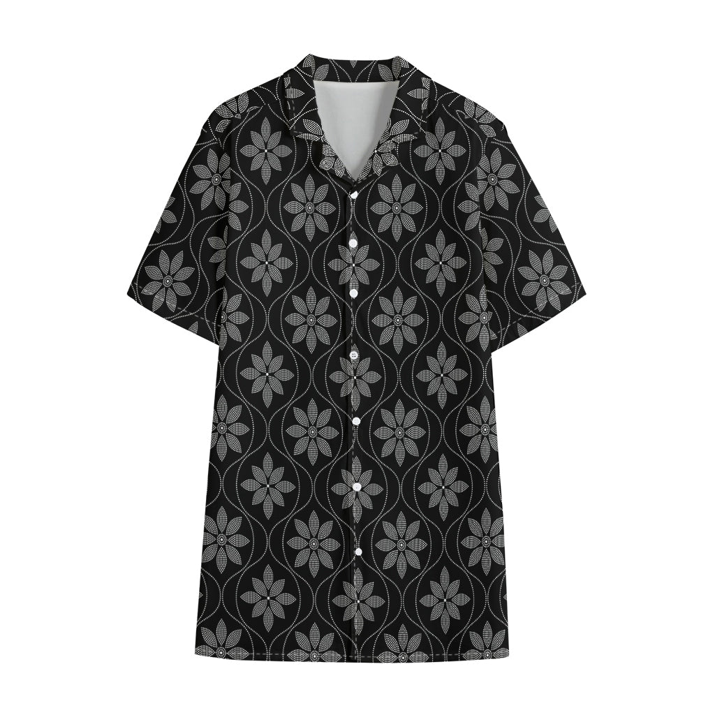Geometric Dot Flower Pattern Print Cotton Hawaiian Shirt