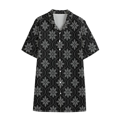 Geometric Dot Flower Pattern Print Cotton Hawaiian Shirt
