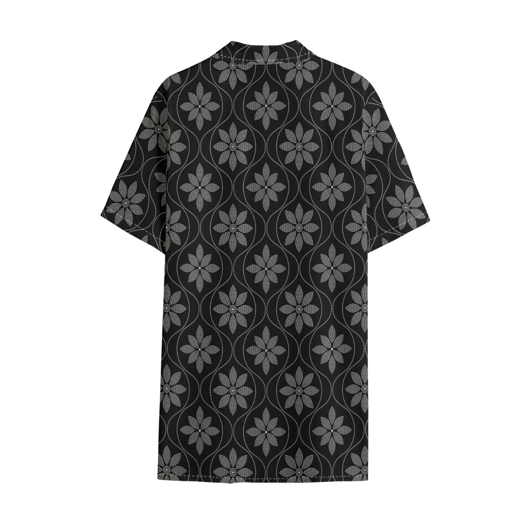 Geometric Dot Flower Pattern Print Cotton Hawaiian Shirt