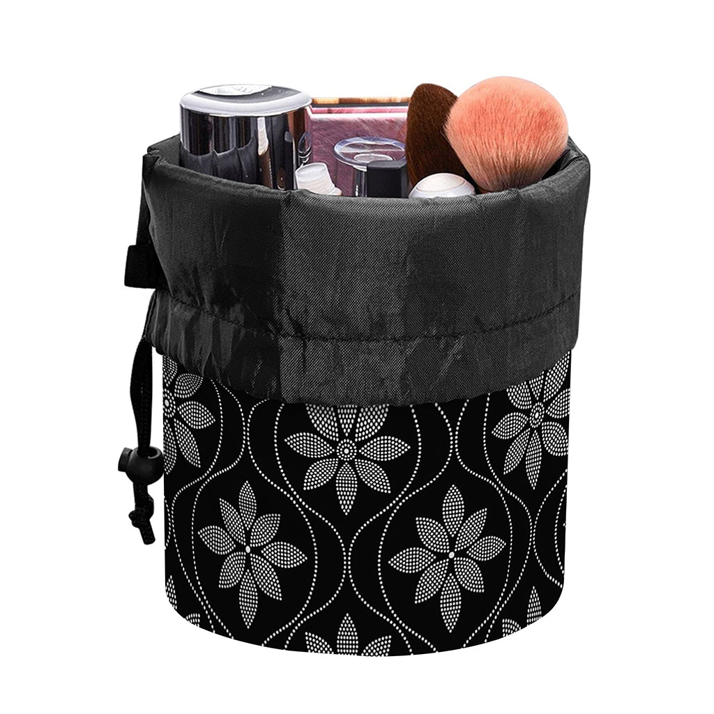 Geometric Dot Flower Pattern Print Drawstring Makeup Bag