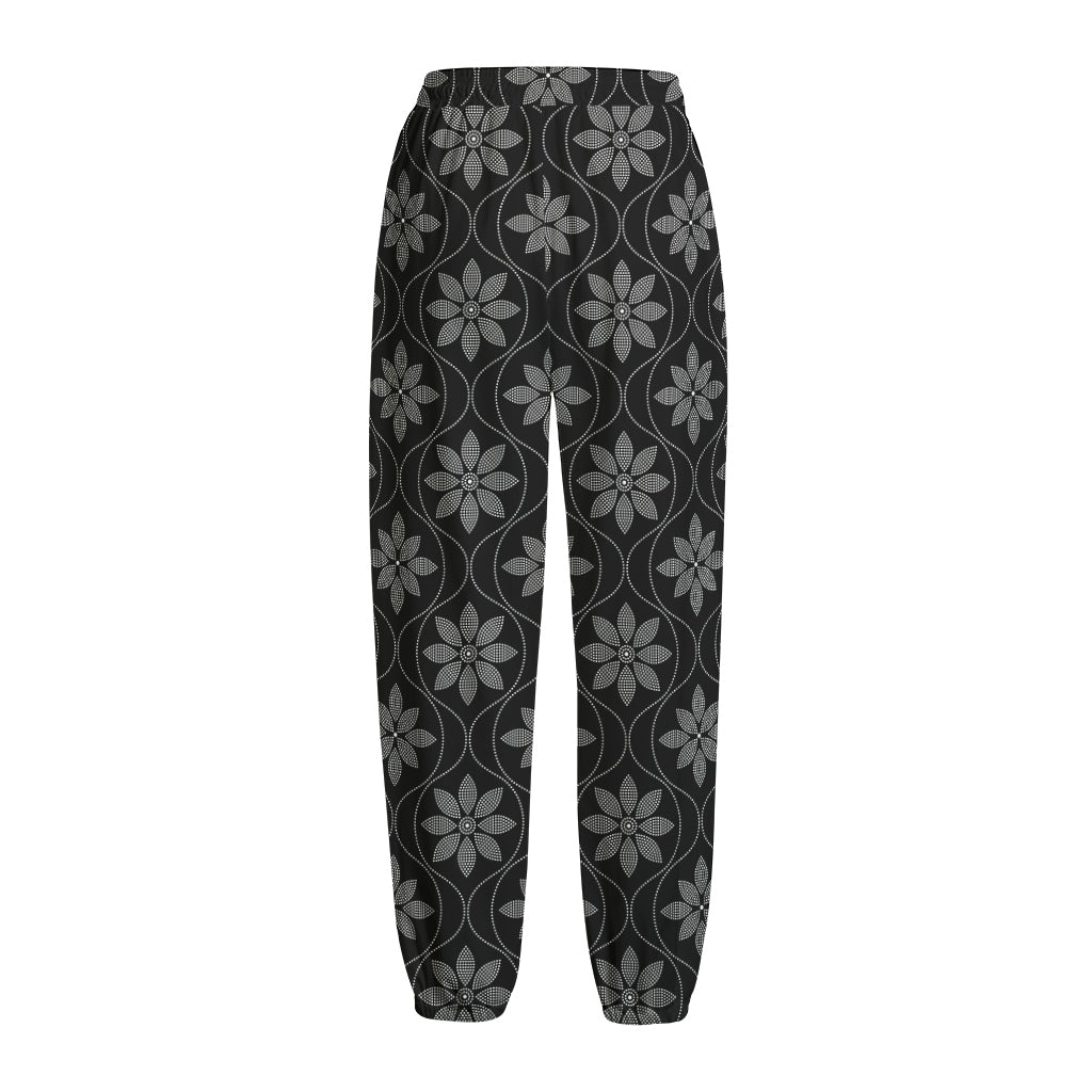 Geometric Dot Flower Pattern Print Fleece Lined Knit Pants