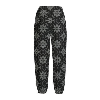 Geometric Dot Flower Pattern Print Fleece Lined Knit Pants