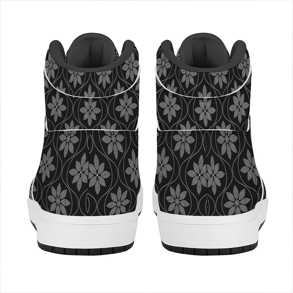 Geometric Dot Flower Pattern Print High Top Leather Sneakers