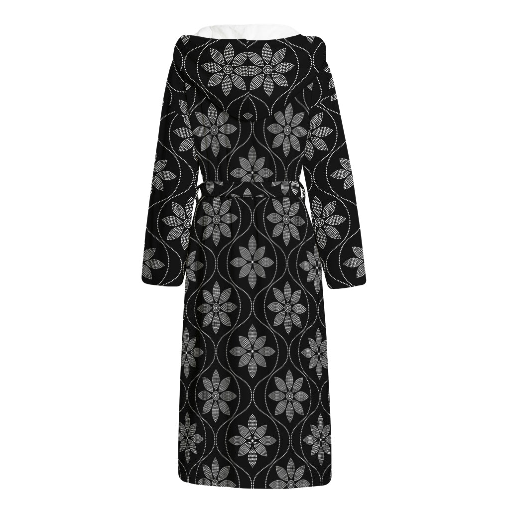 Geometric Dot Flower Pattern Print Hooded Bathrobe