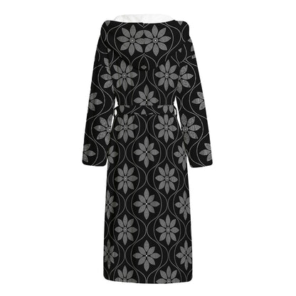 Geometric Dot Flower Pattern Print Hooded Bathrobe