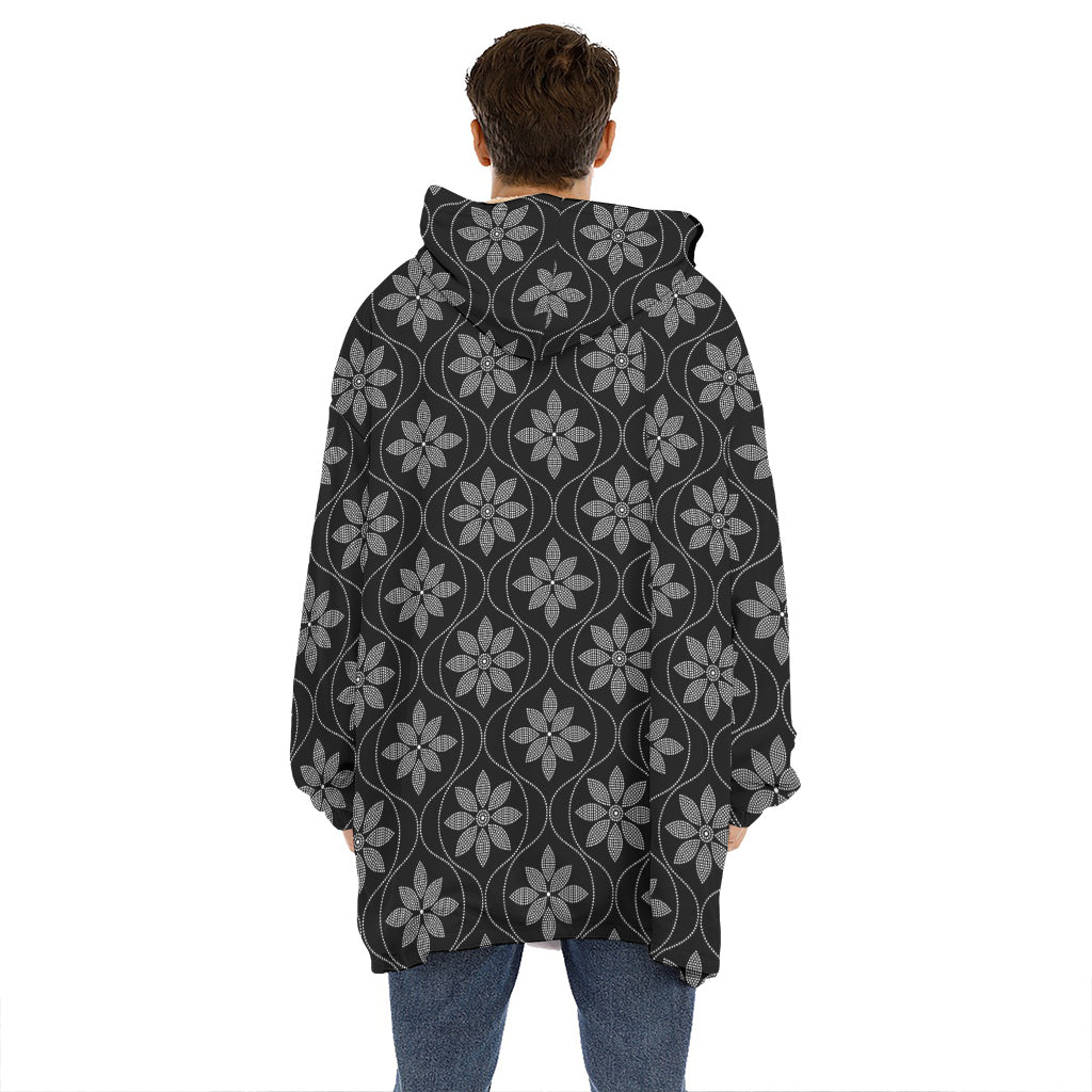 Geometric Dot Flower Pattern Print Hoodie Blanket