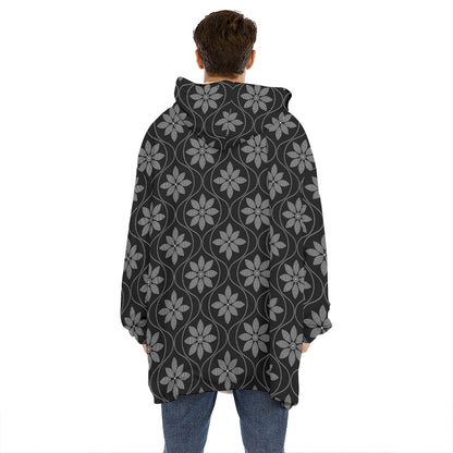 Geometric Dot Flower Pattern Print Hoodie Blanket