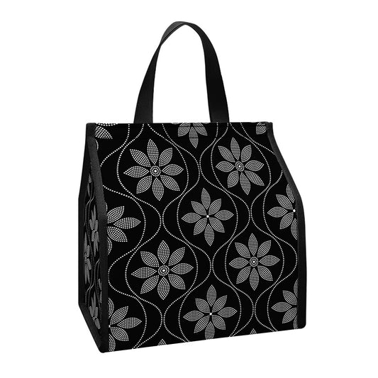 Geometric Dot Flower Pattern Print Insulated Lunch Tote