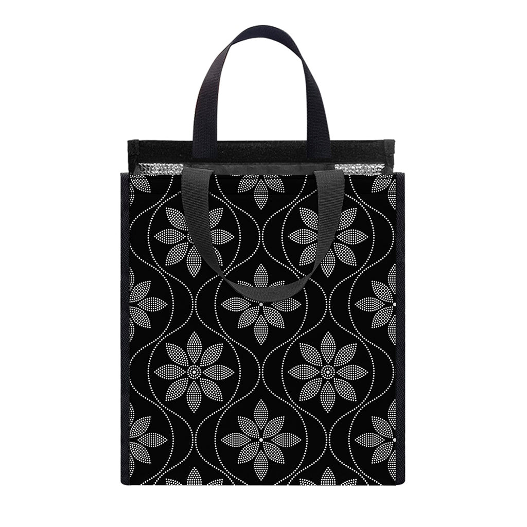 Geometric Dot Flower Pattern Print Insulated Lunch Tote