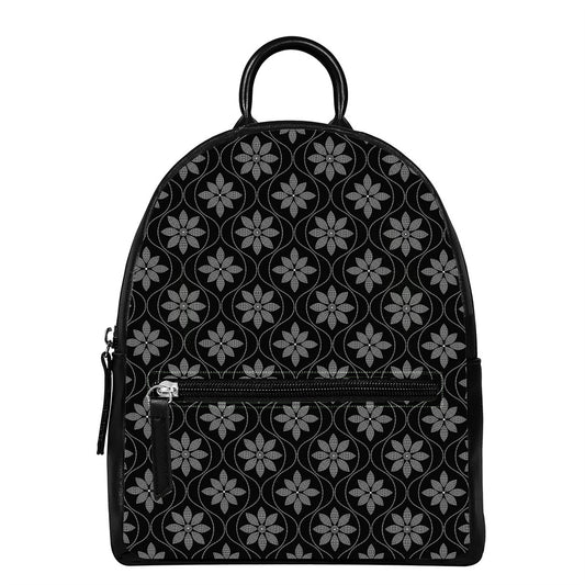 Geometric Dot Flower Pattern Print Leather Backpack