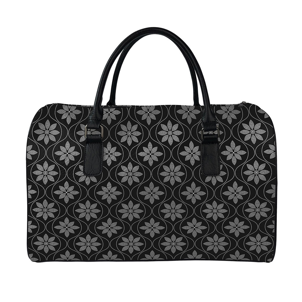 Geometric Dot Flower Pattern Print Leather Duffle Bag