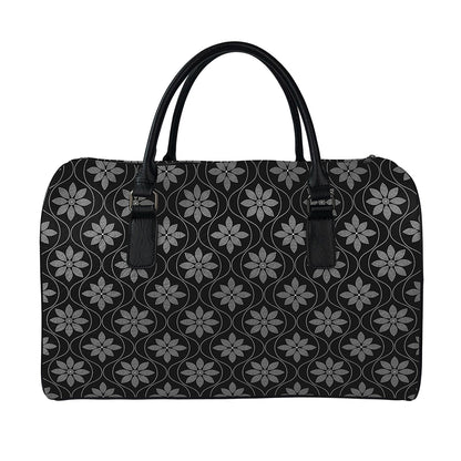 Geometric Dot Flower Pattern Print Leather Duffle Bag
