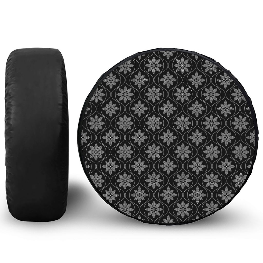 Geometric Dot Flower Pattern Print Leather Spare Tire Cover