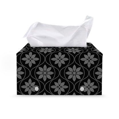 Geometric Dot Flower Pattern Print Leather Tissue Box Cover