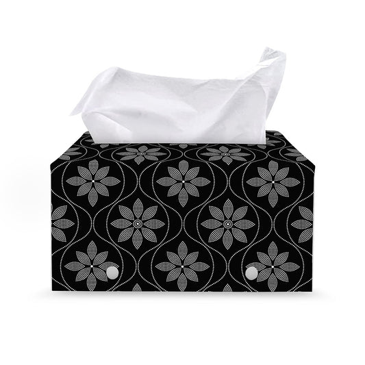 Geometric Dot Flower Pattern Print Leather Tissue Box Cover