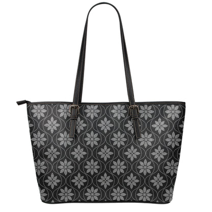 Geometric Dot Flower Pattern Print Leather Tote Bag