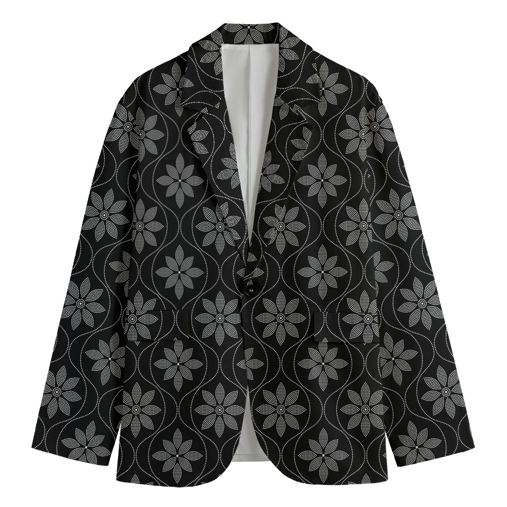 Geometric Dot Flower Pattern Print Men's Cotton Blazer