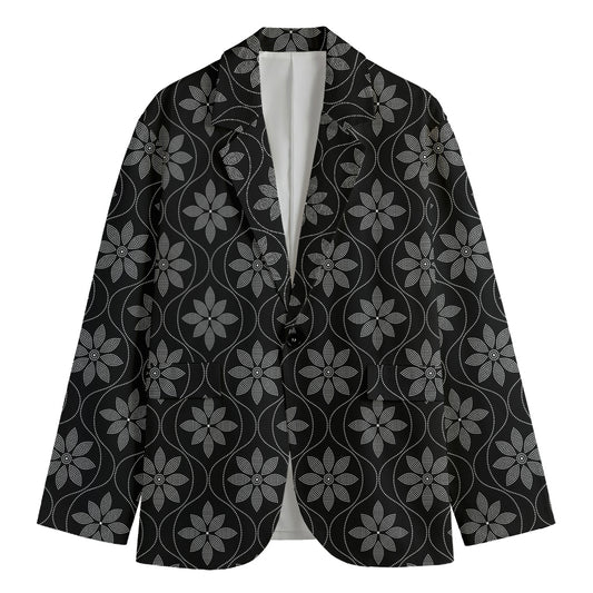 Geometric Dot Flower Pattern Print Men's Cotton Blazer