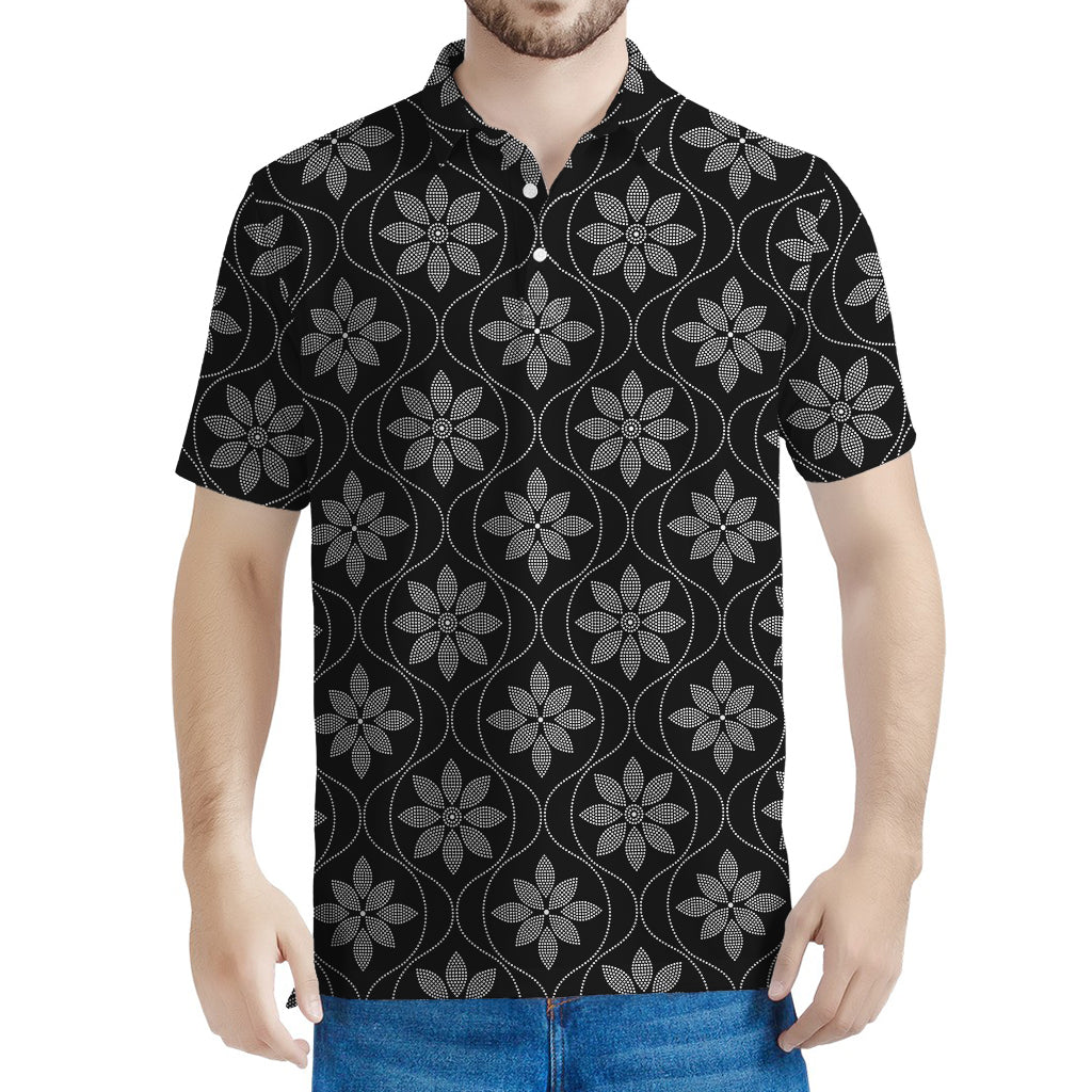 Geometric Dot Flower Pattern Print Men's Polo Shirt