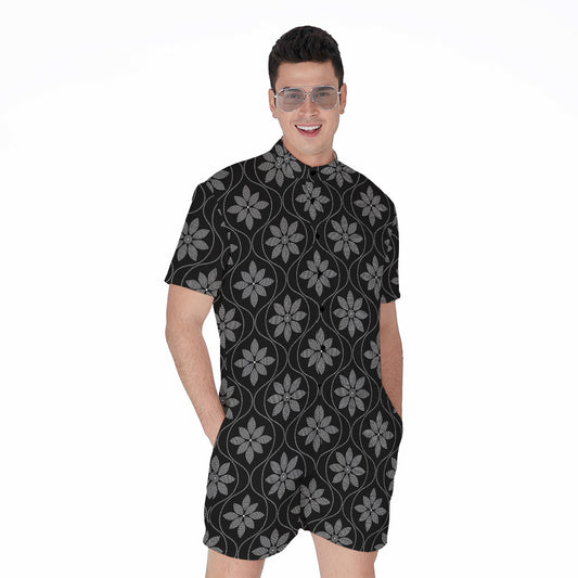 Geometric Dot Flower Pattern Print Men's Rompers