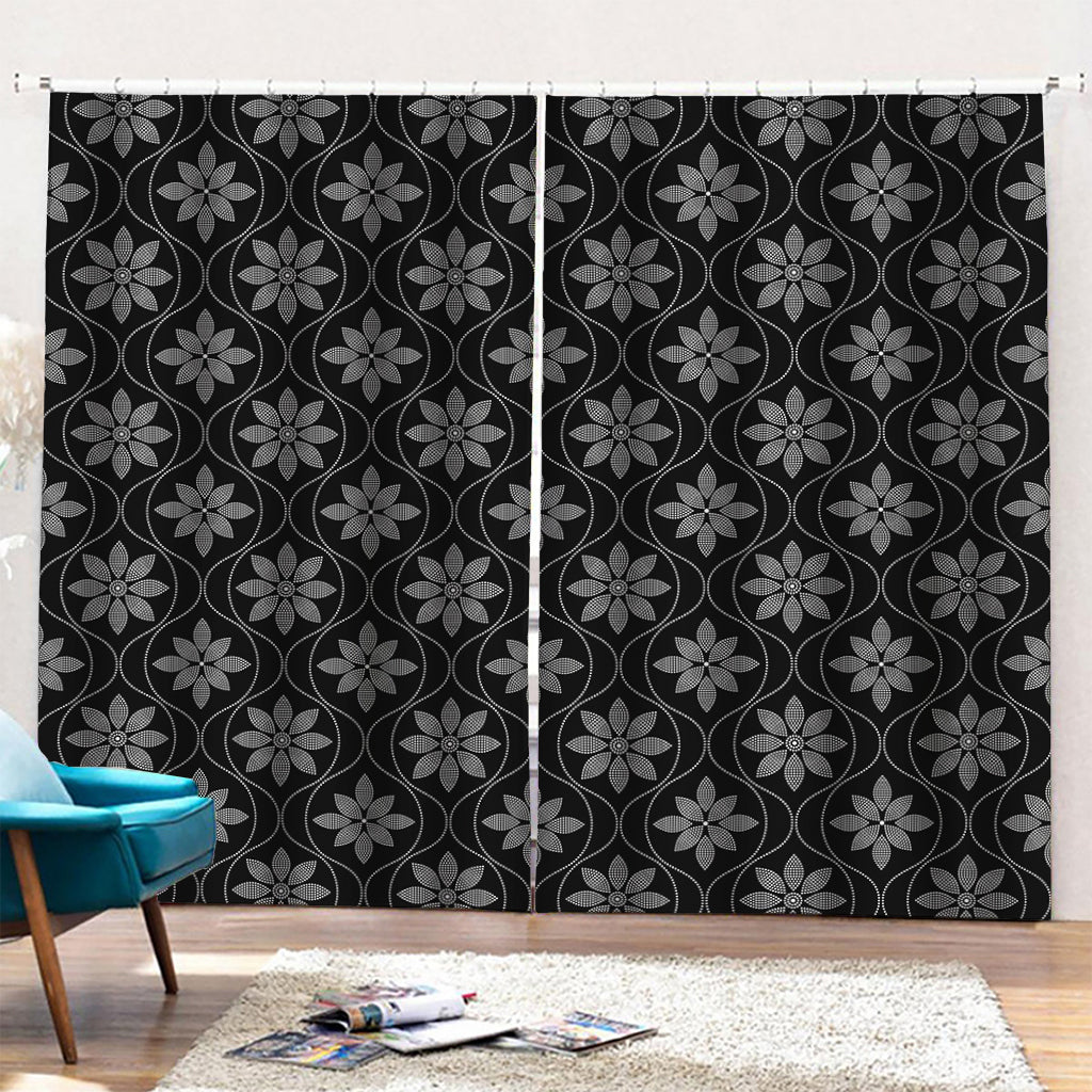 Geometric Dot Flower Pattern Print Pencil Pleat Curtains