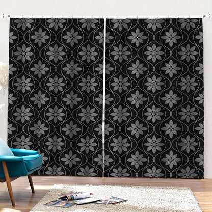 Geometric Dot Flower Pattern Print Pencil Pleat Curtains