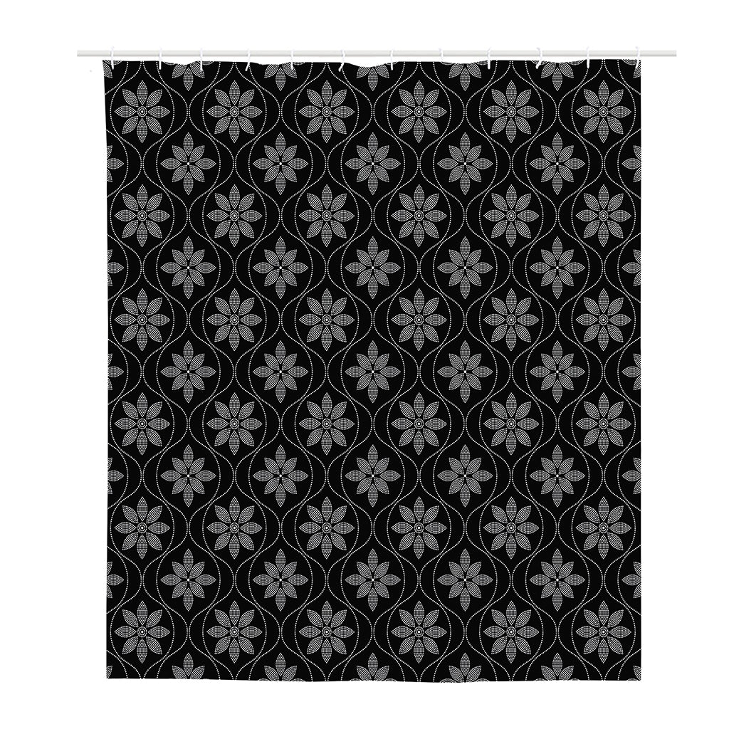 Geometric Dot Flower Pattern Print Polyester Shower Curtain