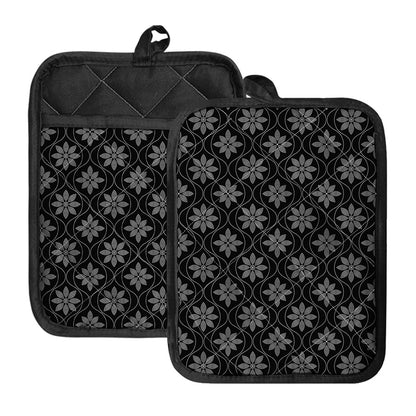 Geometric Dot Flower Pattern Print Pot Holders With Pocket