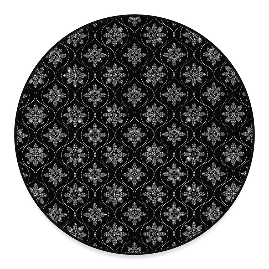 Geometric Dot Flower Pattern Print Round Floor Mat