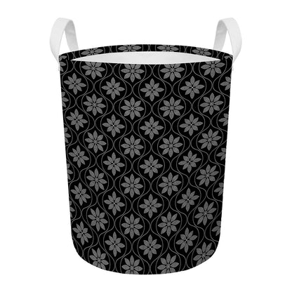 Geometric Dot Flower Pattern Print Round Laundry Basket