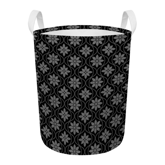 Geometric Dot Flower Pattern Print Round Laundry Basket