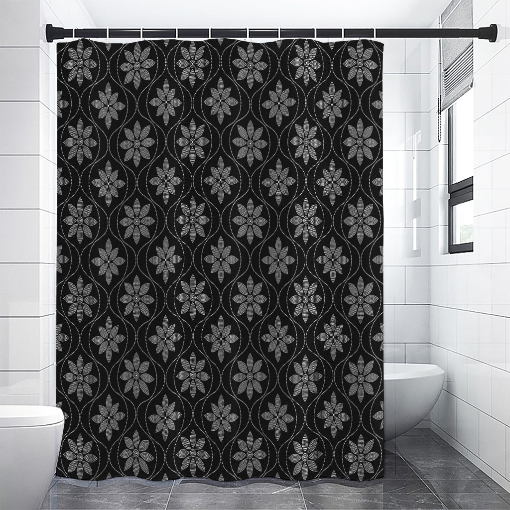 Geometric Dot Flower Pattern Print Shower Curtain