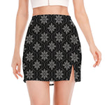 Geometric Dot Flower Pattern Print Side Slit Mini Skirt