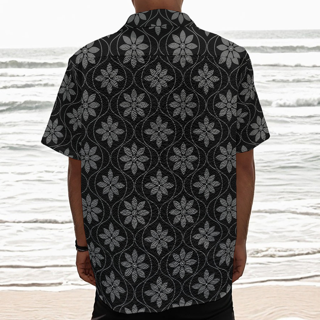 Geometric Dot Flower Pattern Print Textured Short Sleeve Shirt