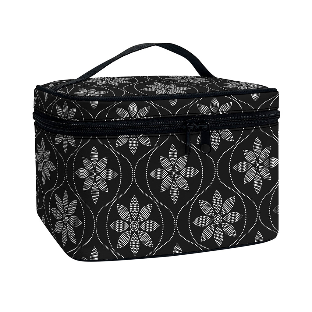 Geometric Dot Flower Pattern Print Travel Makeup Bag
