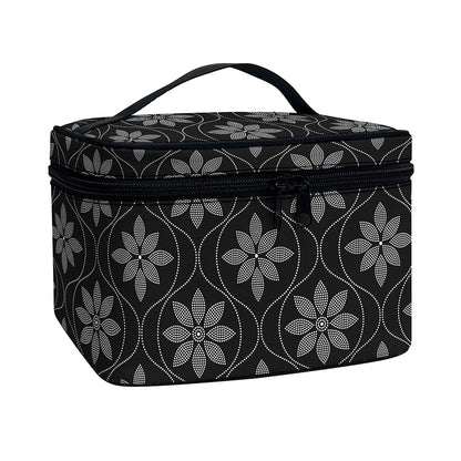 Geometric Dot Flower Pattern Print Travel Makeup Bag