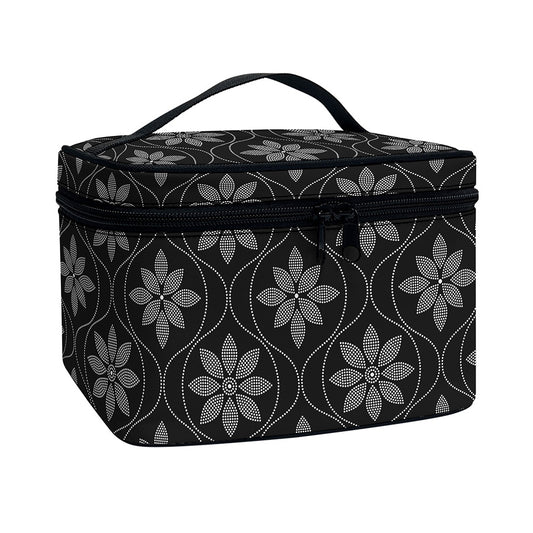 Geometric Dot Flower Pattern Print Travel Makeup Bag