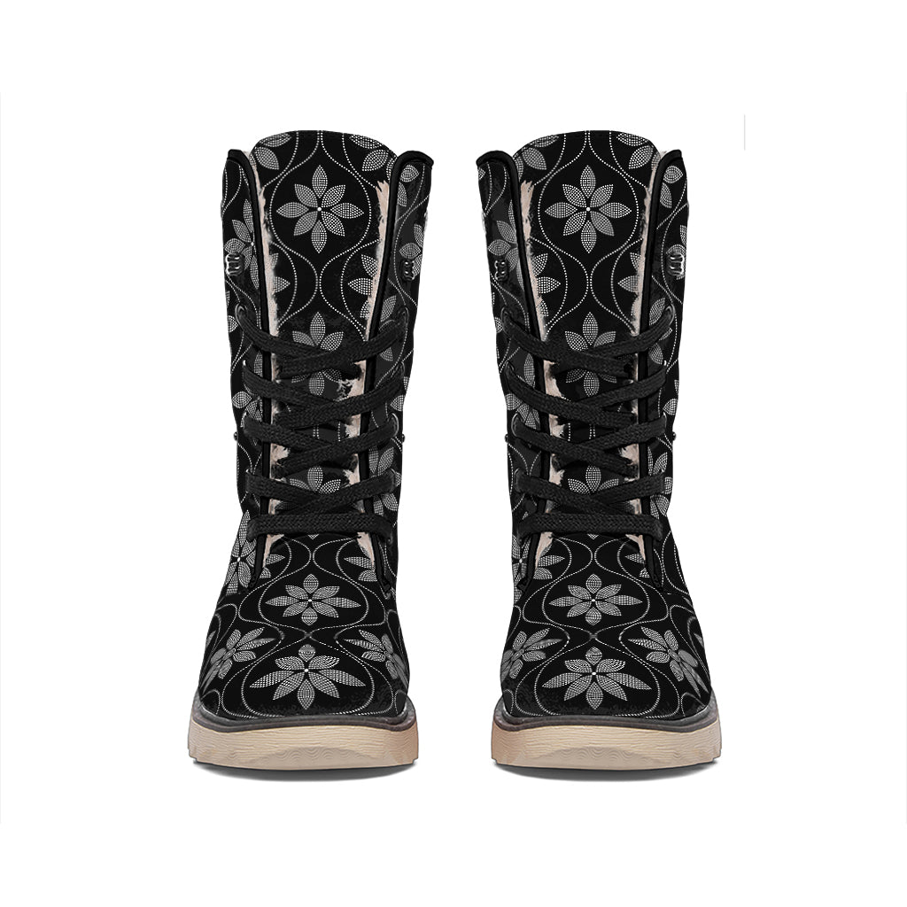 Geometric Dot Flower Pattern Print Winter Boots
