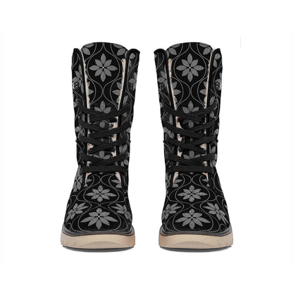 Geometric Dot Flower Pattern Print Winter Boots
