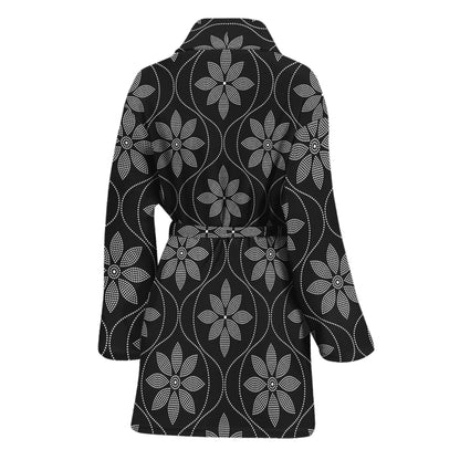 Geometric Dot Flower Pattern Print Women's Bathrobe