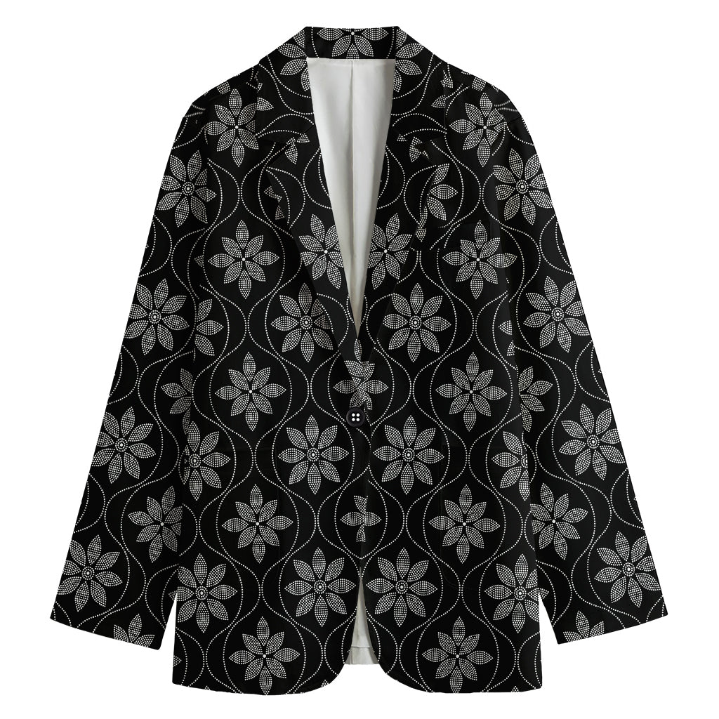Geometric Dot Flower Pattern Print Women's Cotton Blazer