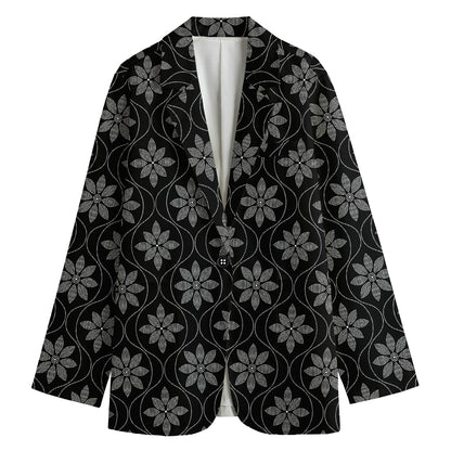 Geometric Dot Flower Pattern Print Women's Cotton Blazer