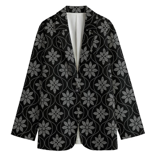 Geometric Dot Flower Pattern Print Women's Cotton Blazer