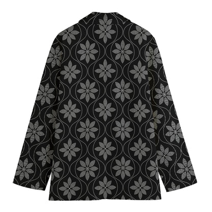 Geometric Dot Flower Pattern Print Women's Cotton Blazer