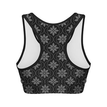 Geometric Dot Flower Pattern Print Women's Sports Bra