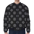 Geometric Dot Flower Pattern Print Zip Sleeve Bomber Jacket