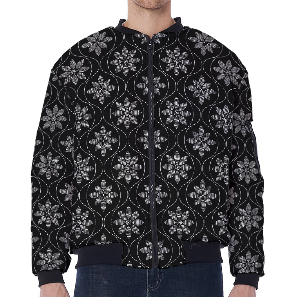 Geometric Dot Flower Pattern Print Zip Sleeve Bomber Jacket